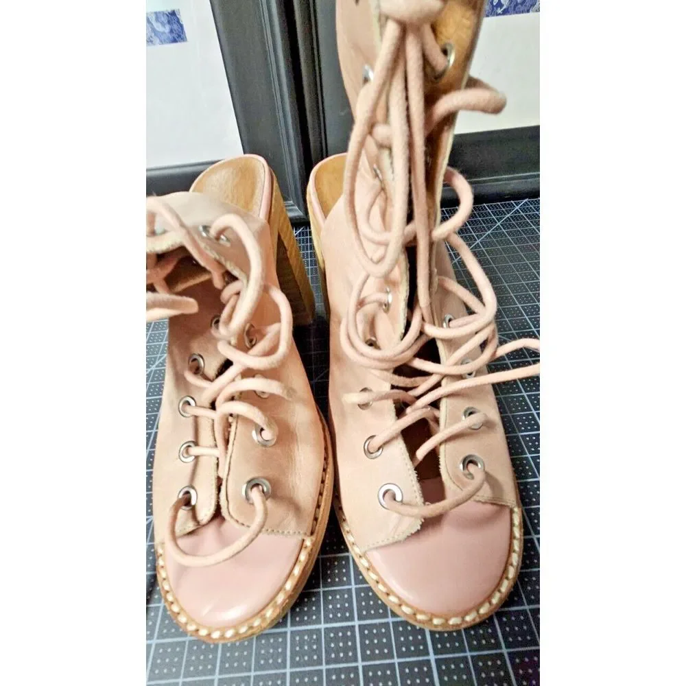 Free‎ People Jeffrey Campbell pink leather lace up Minimalist caged block US 6
